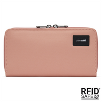 Portfel antykradzieżowy damski duży RFID Pacsafe - różowy